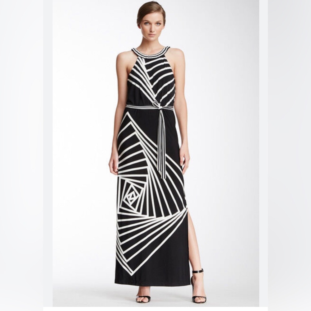 BCBG Max Azria Black & White Grecian Maxi Long Dress. Size XS. New without tags